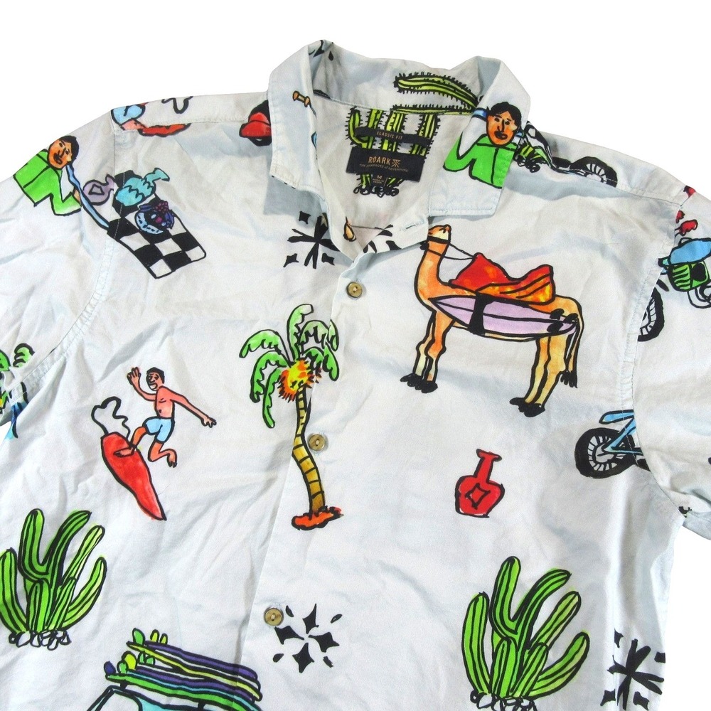 Roark Mens Button Up Shirt M Classic Fit Multicolored Surf Camel Graphic Cotton